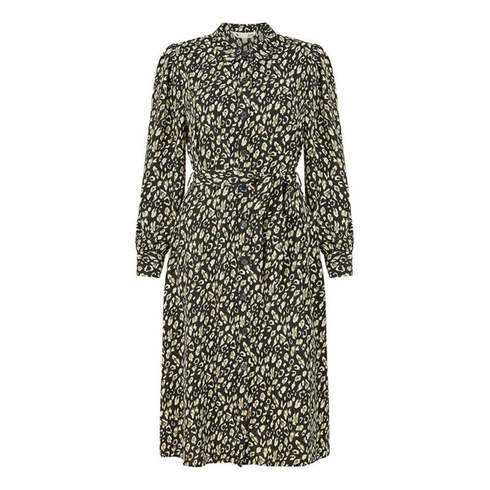 Yumi Womens/Ladies Leopard Print Collared Midi Shirt Dress / Black